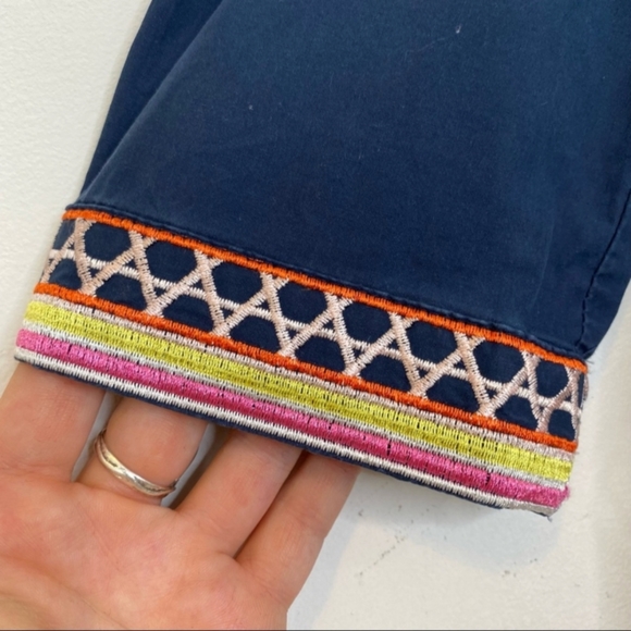 Prada Embroidered Peasant Blouse Floral Crochet 100% Cotton Navy Blue Colorful S - Picture 5 of 13